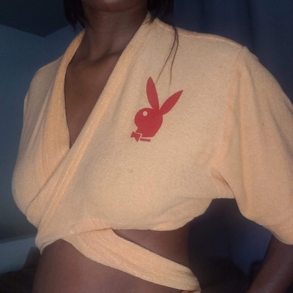 Orange Terrycloth Vintage playboy 2 peice short set - Picture 6 of 6